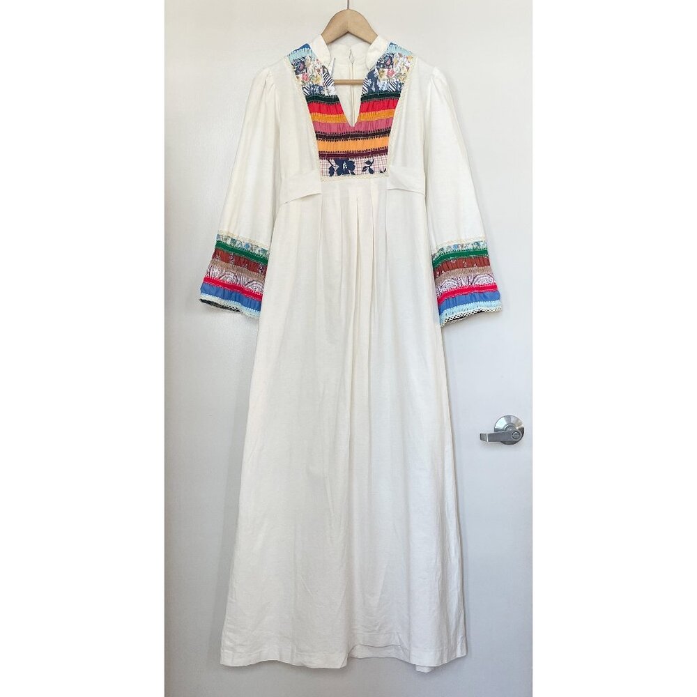 Vintage Patchwork Maxi Dress Boho Folk Caftan Sz 9 S Small